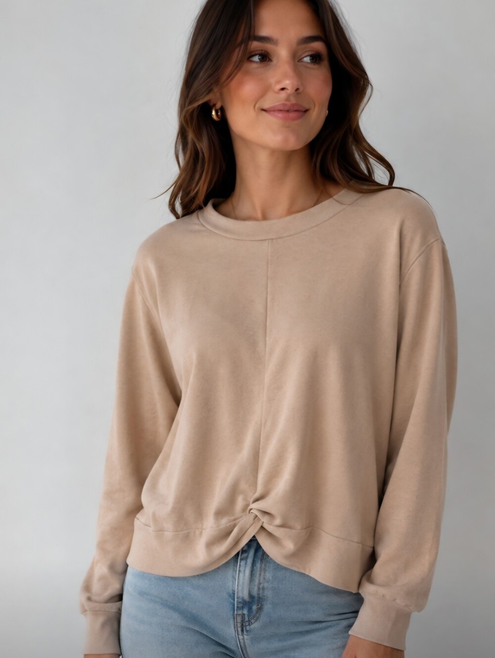 H&M Tan Twist-Front Sweatshirt